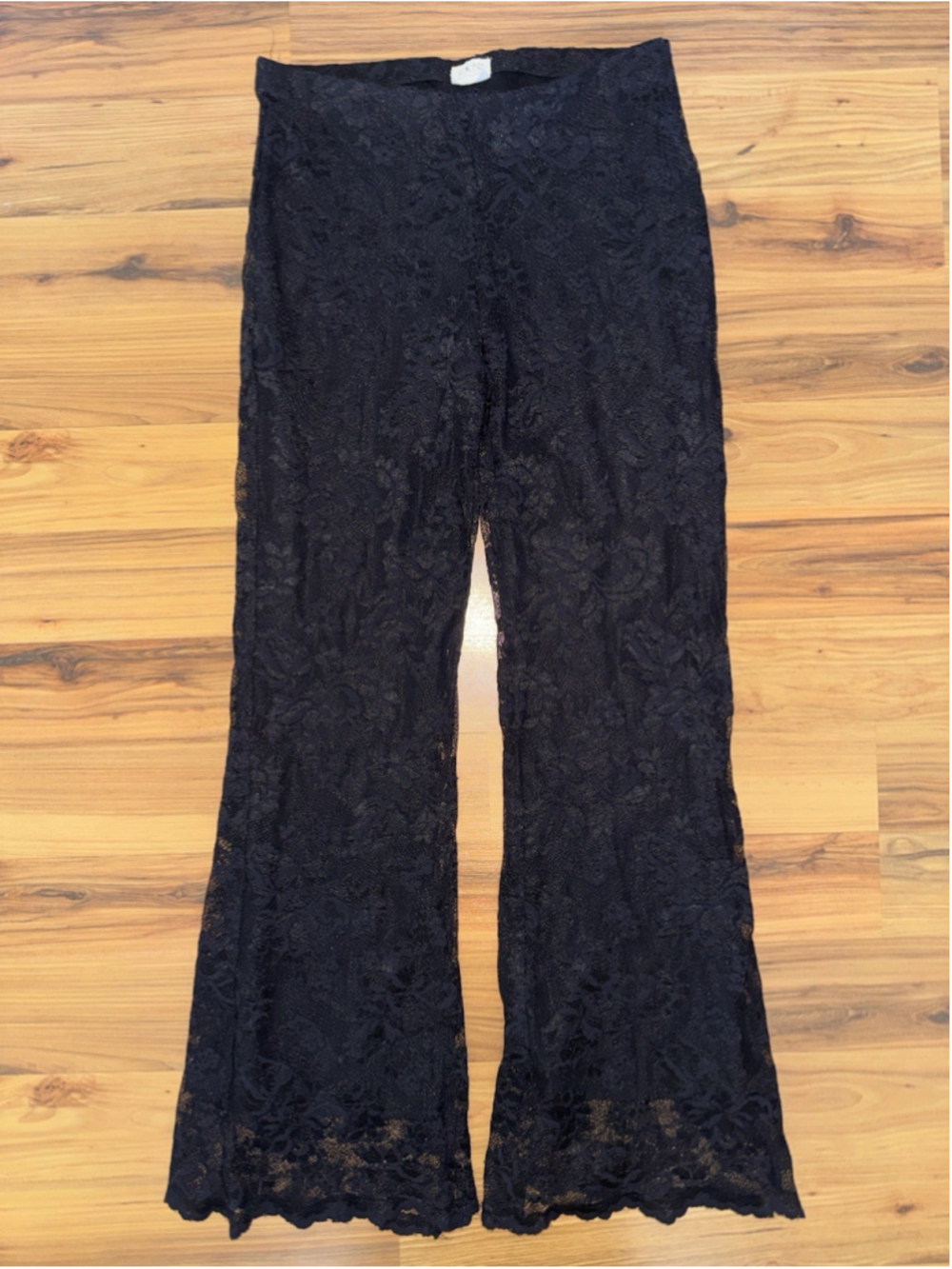 Vintage Cache Black Floral Lace Flare Pants M Y2K Sheer Gothic Bell Bottom